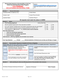 Tca Pending DHS Authorization Referral Form - Maryland