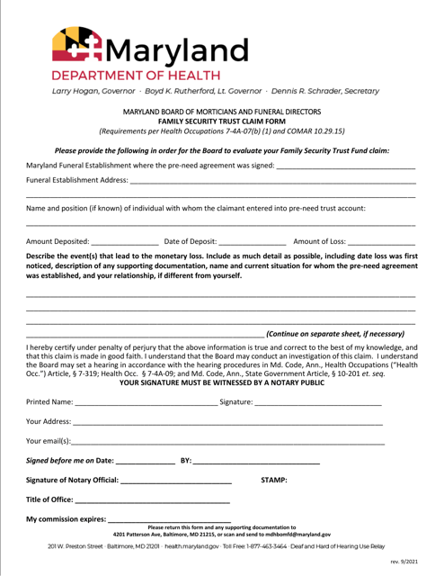 Family Security Trust Claim Form - Maryland Download Pdf