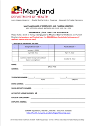 Document preview: Jurisprudence/Practical Exam Registration - Maryland, 2022