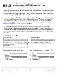 Form EQP1063 Affordability and Planning (Ap) Grant Application - Michigan