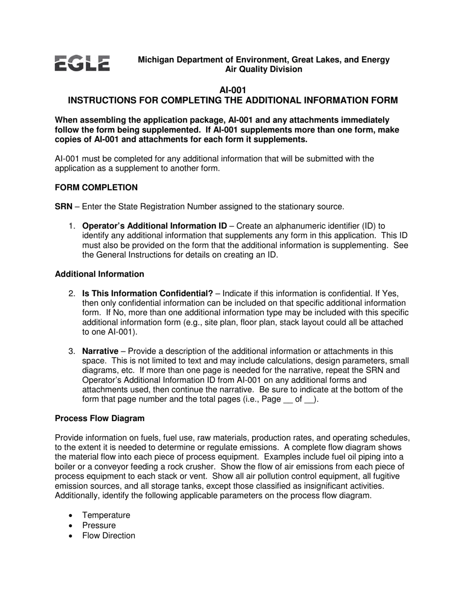 Instructions for Form AI-001, EQP5774 Renewable Operating Permit Application - Additional Information - Michigan, Page 1