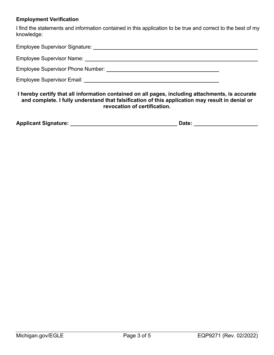 Form EQP9271 Application for a-1a (Special) and a-1h (Non-contact Cooling Water) Certification - Michigan, Page 3