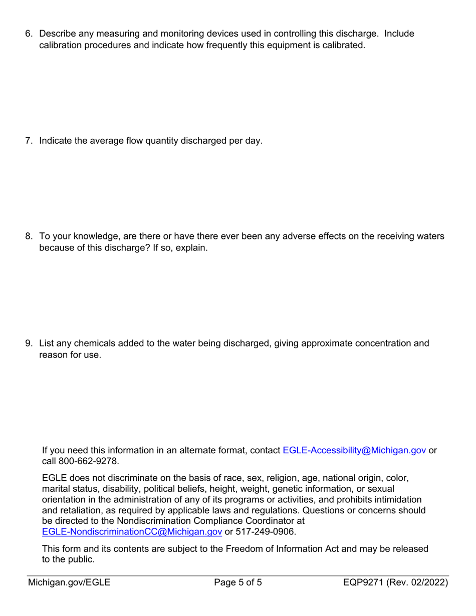 Form EQP9271 Application for a-1a (Special) and a-1h (Non-contact Cooling Water) Certification - Michigan, Page 5