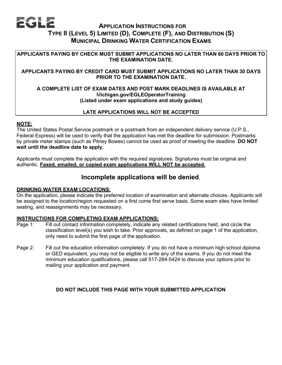 Form EQP3422 Application for Level 5 Certification - Michigan, Page 1