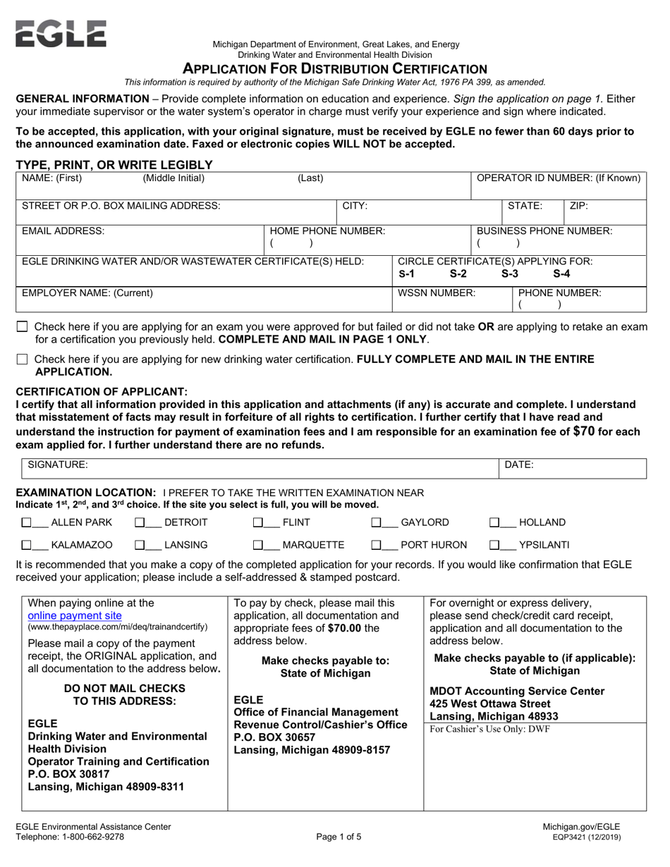 Form EQP3421 Application for Distribution Certification - Michigan, Page 3