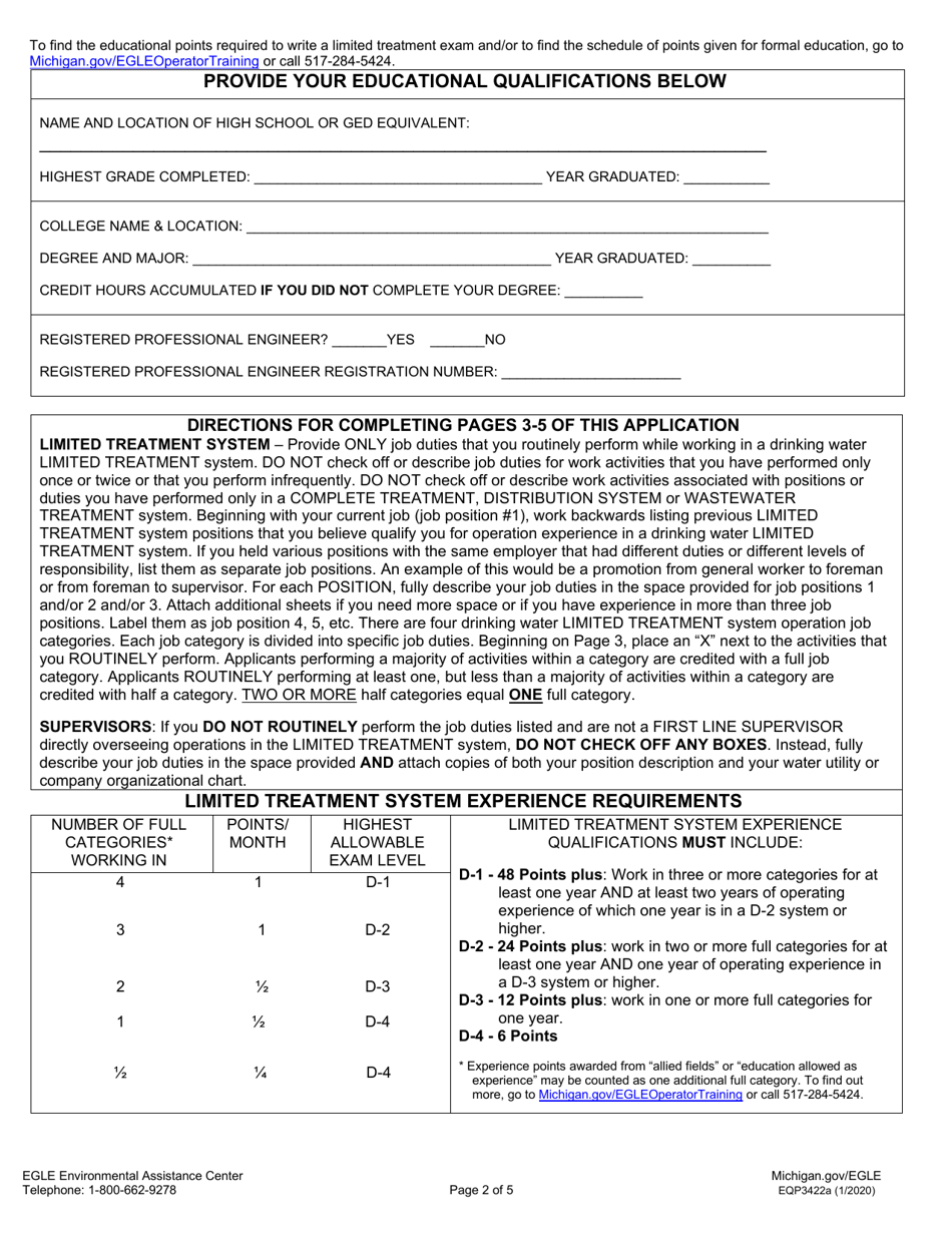 Form EQP3422A Application for Limited Treatment Certification - Michigan, Page 4
