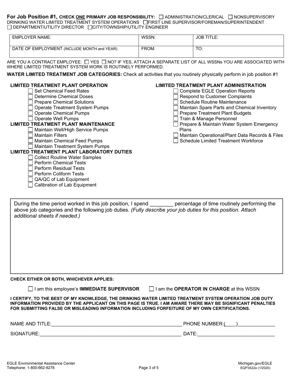 Form EQP3422A Application for Limited Treatment Certification - Michigan, Page 5