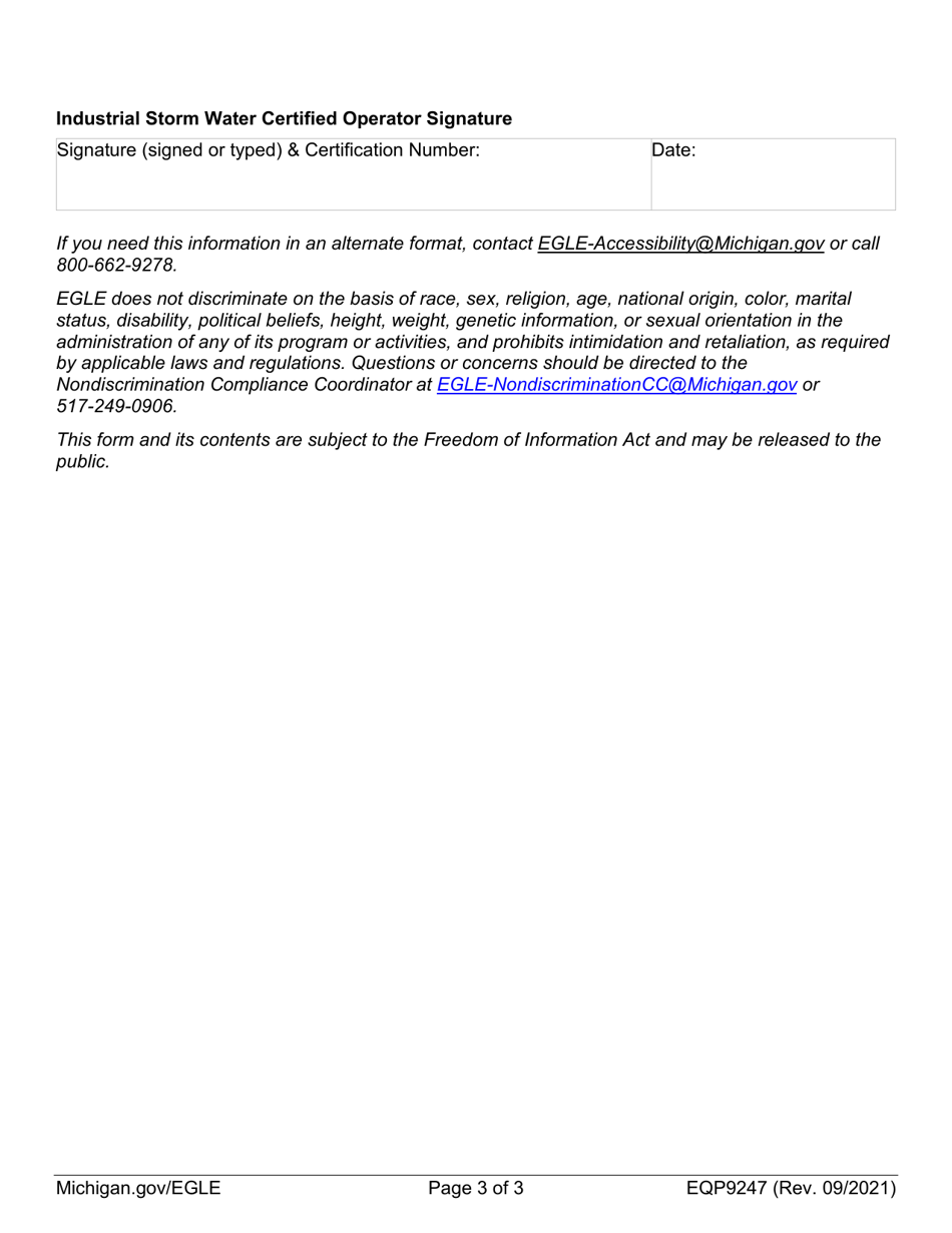 Form EQP9247 Benchmark Monitoring and Visual Assessment Report Form - Industrial Storm Water Program - Michigan, Page 3