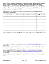 Form EQP3400 Municipal Wastewater Treatment Plant Operator Certification Renewal - Michigan, Page 2