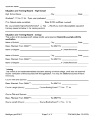 Form EQP3409 Application for Municipal Wastewater Treatment Plant Operator Certification - Michigan, Page 3