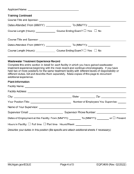 Form EQP3409 Application for Municipal Wastewater Treatment Plant Operator Certification - Michigan, Page 4