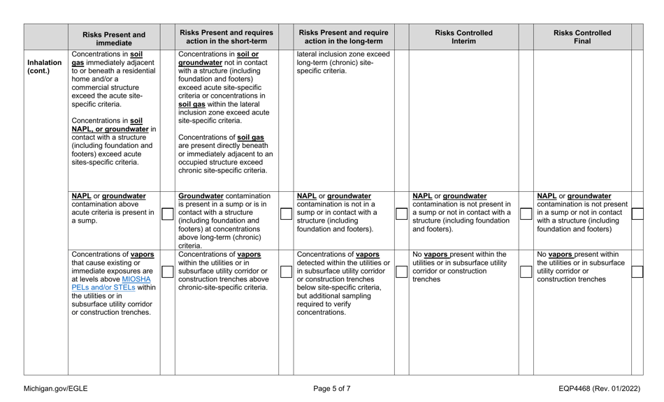 Form EQP4468 Ride Risk Conditions Classification Form - Michigan, Page 5