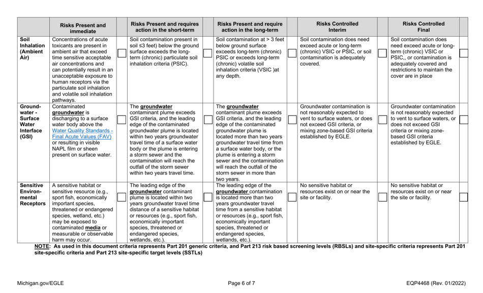 Form EQP4468 Ride Risk Conditions Classification Form - Michigan, Page 6