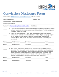 &quot;Conviction Disclosure Form&quot; - Michigan