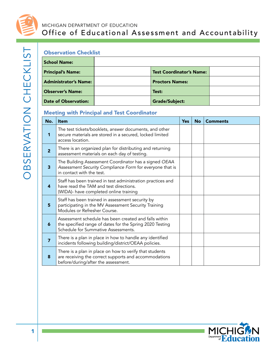 Michigan Observation Checklist - Fill Out, Sign Online and Download PDF ...