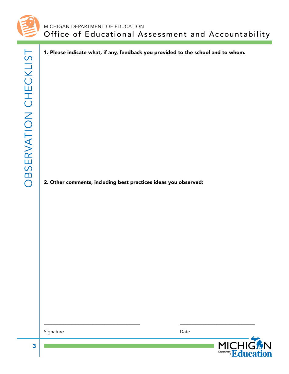 Observation Checklist - Michigan, Page 3