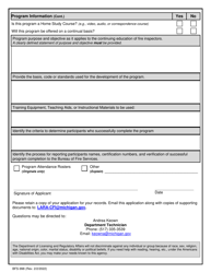 Form BFS-998 State Certified Fire Inspector Continuing Education Program Application - Michigan, Page 2