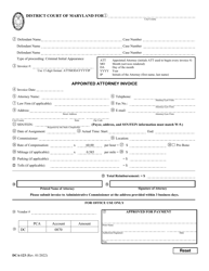 Form DCA-123 Appointed Attorney Invoice (For Use on or After 01/01/2022) - Maryland