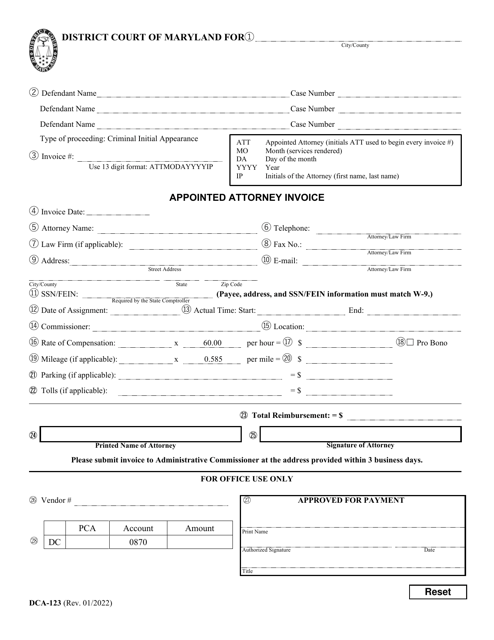 Form DCA-123  Printable Pdf