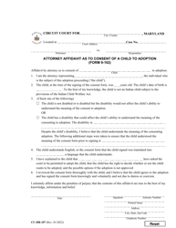 Form CC-DR-107 (9-102) &quot;Attorney Affidavit as to Consent of a Child to Adoption&quot; - Maryland