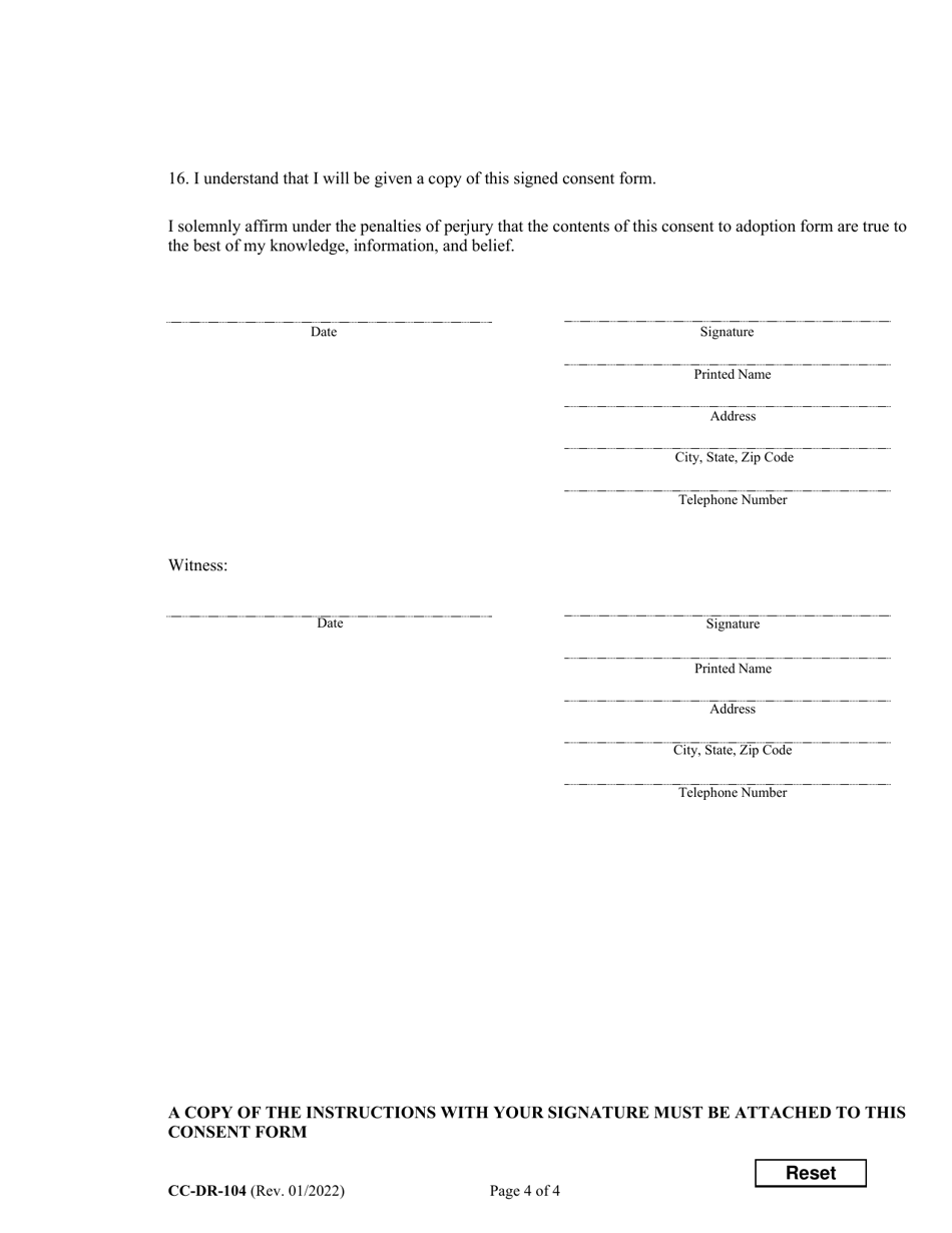 Form CC-DR-104 (9-102.6) Consent of Child to an Independent Adoption - Maryland, Page 4