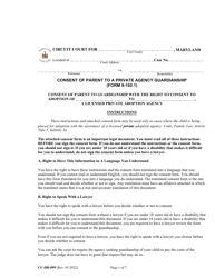 Document preview: Form CC-DR-099 Consent of Parent to a Private Agency Guardianship - Maryland