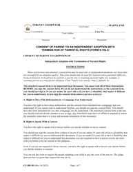 Form CC-DR-101 (9-102.3) &quot;Consent of Parent to an Independent Adoption With Termination of Parental Rights&quot; - Maryland