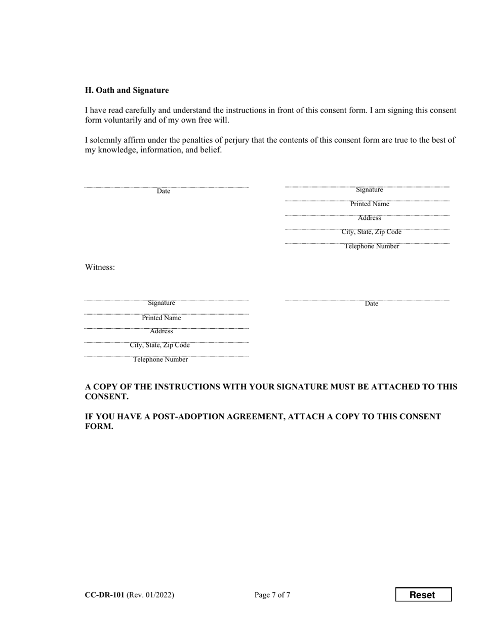Form CC-DR-101 (9-102.3) Consent of Parent to an Independent Adoption With Termination of Parental Rights - Maryland, Page 7