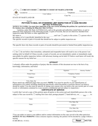 Form CC-DC-053 &quot;Petition to Seal or Otherwise Limit Inspection of a Case Record&quot; - Maryland