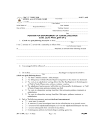 Form JUV-11-506.1 Petition for Expungement of Juvenile Records - Maryland