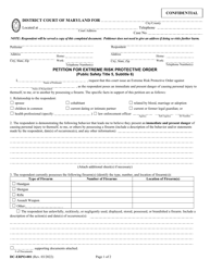 Form DC-ERPO-001 &quot;Petition for Extreme Risk Protective Order&quot; - Maryland