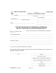 Document preview: Form CC-JRE-002 Petition for Release of Confidential Information - Maryland