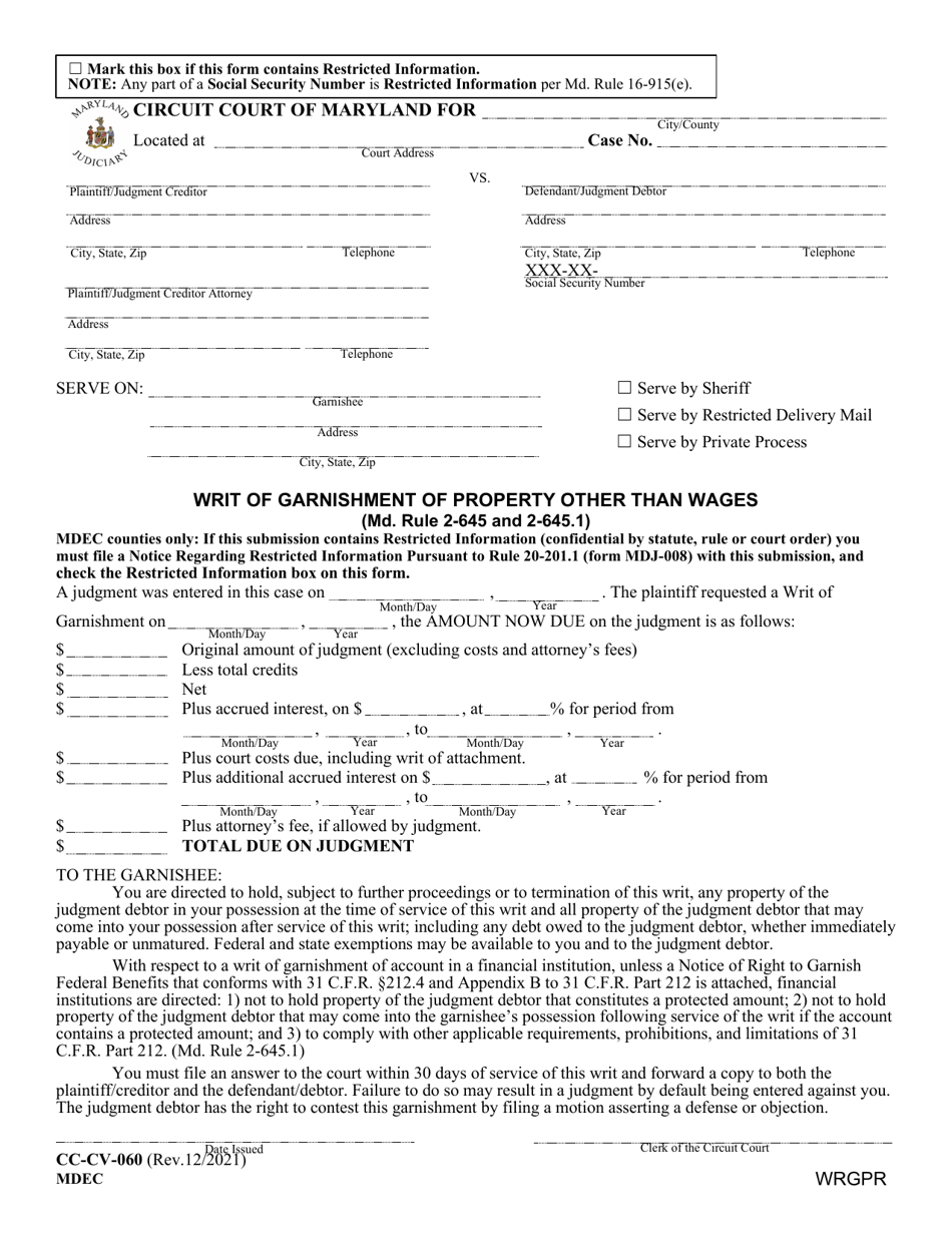 Form CCCV060 Fill Out, Sign Online and Download Fillable PDF