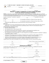 Document preview: Form CC-DC-PO-016B Request to Shield Consented to Peace Order Records - Maryland