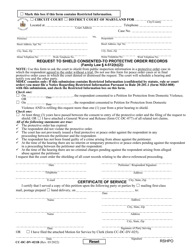 Document preview: Form CC-DC-DV-021B Request to Shield Consented to Protective Order Records - Maryland