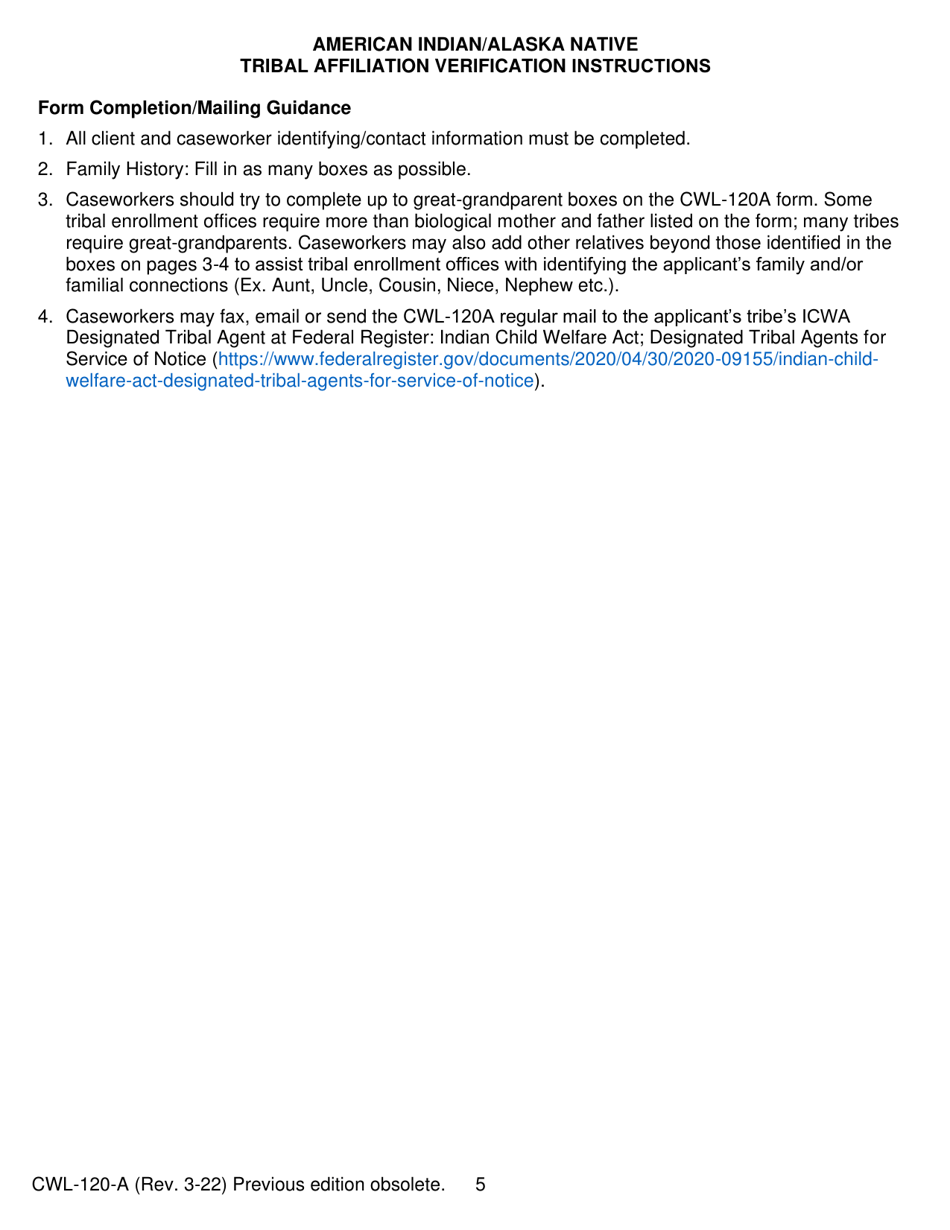 Form CWL-120-A American Indian / Alaska Native Tribal Affiliation Verification - Michigan, Page 5