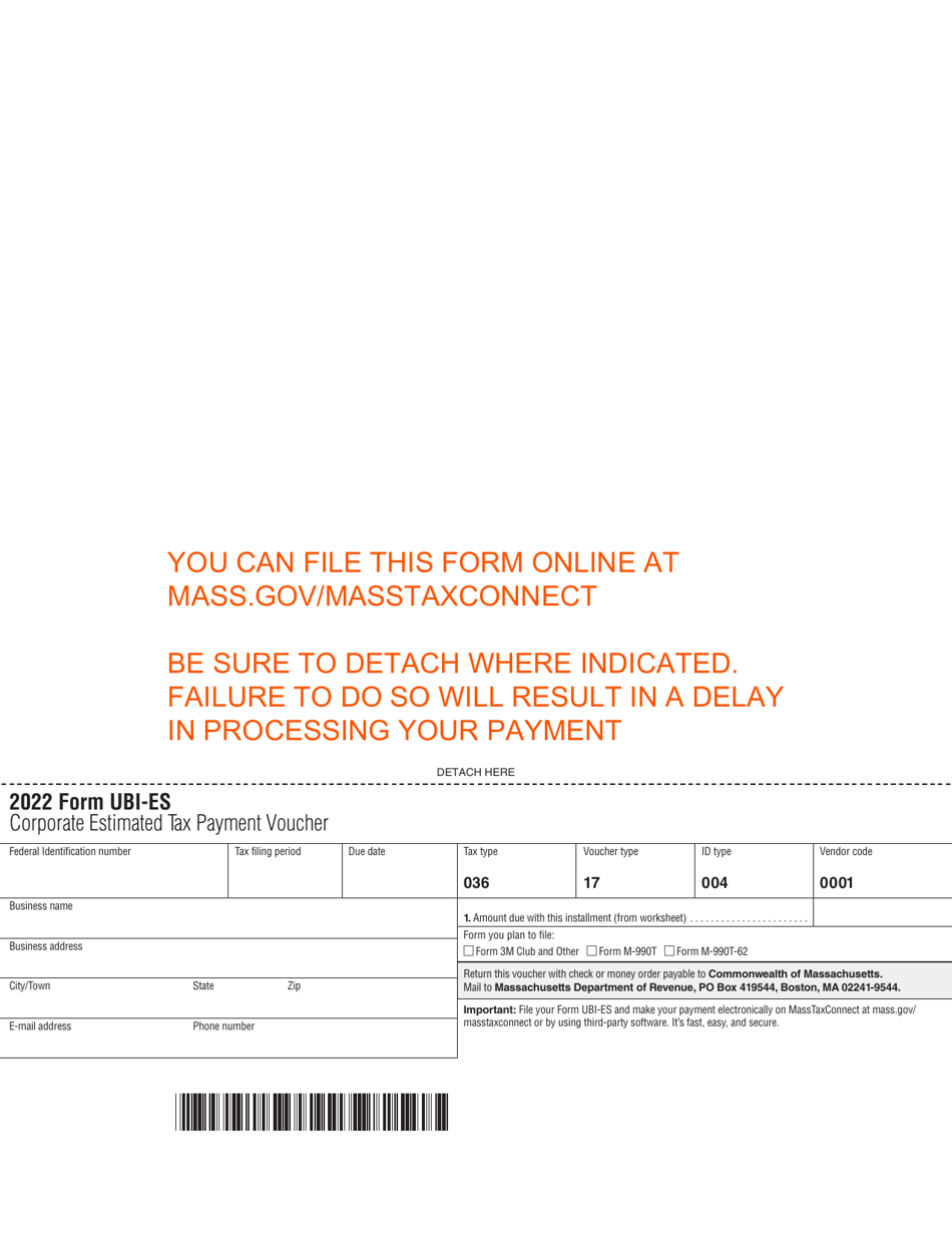 Form UBI-ES Non-profit Entities Corporation Estimated Tax Payment Vouchers - Massachusetts, Page 3