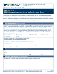Form AG-03362 &quot;Minnesota Beginning Farmer Tax Credit - Asset Owner Application&quot; - Minnesota, Page 3
