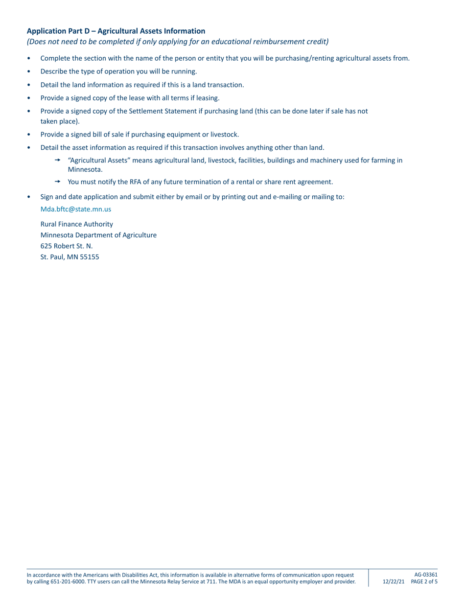 Form AG-03361 Minnesota Beginning Farmer Tax Credit Application - Minnesota, Page 2