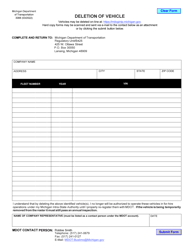 Form 3088 &quot;Deletion of Vehicle&quot; - Michigan