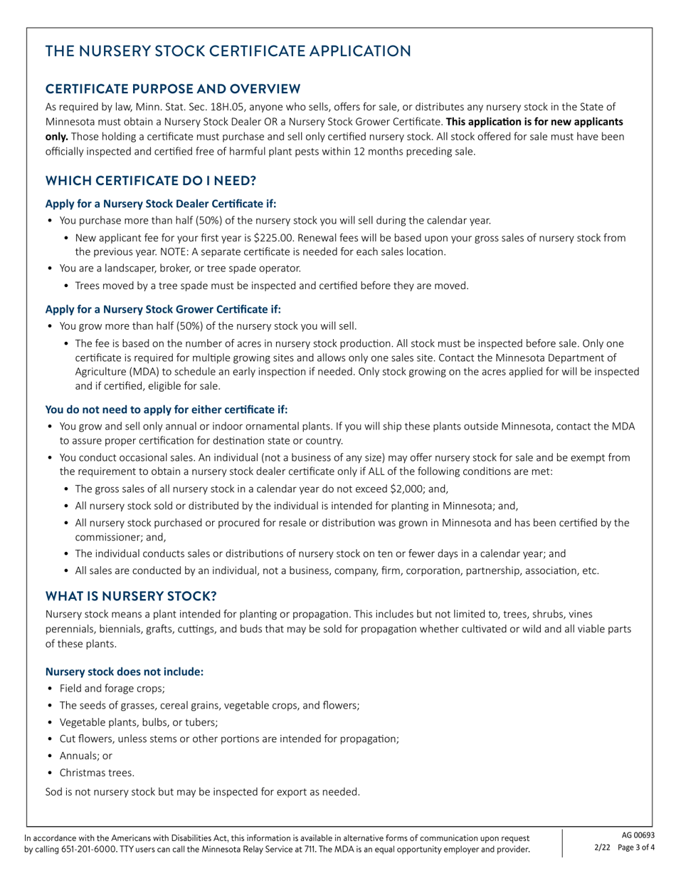 Form AG00693 Nursery Certificate Application: New Applicants Only - Minnesota, Page 3