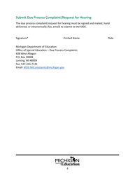 Model Due Process Complaint/Request for Hearing Form - Michigan, Page 4