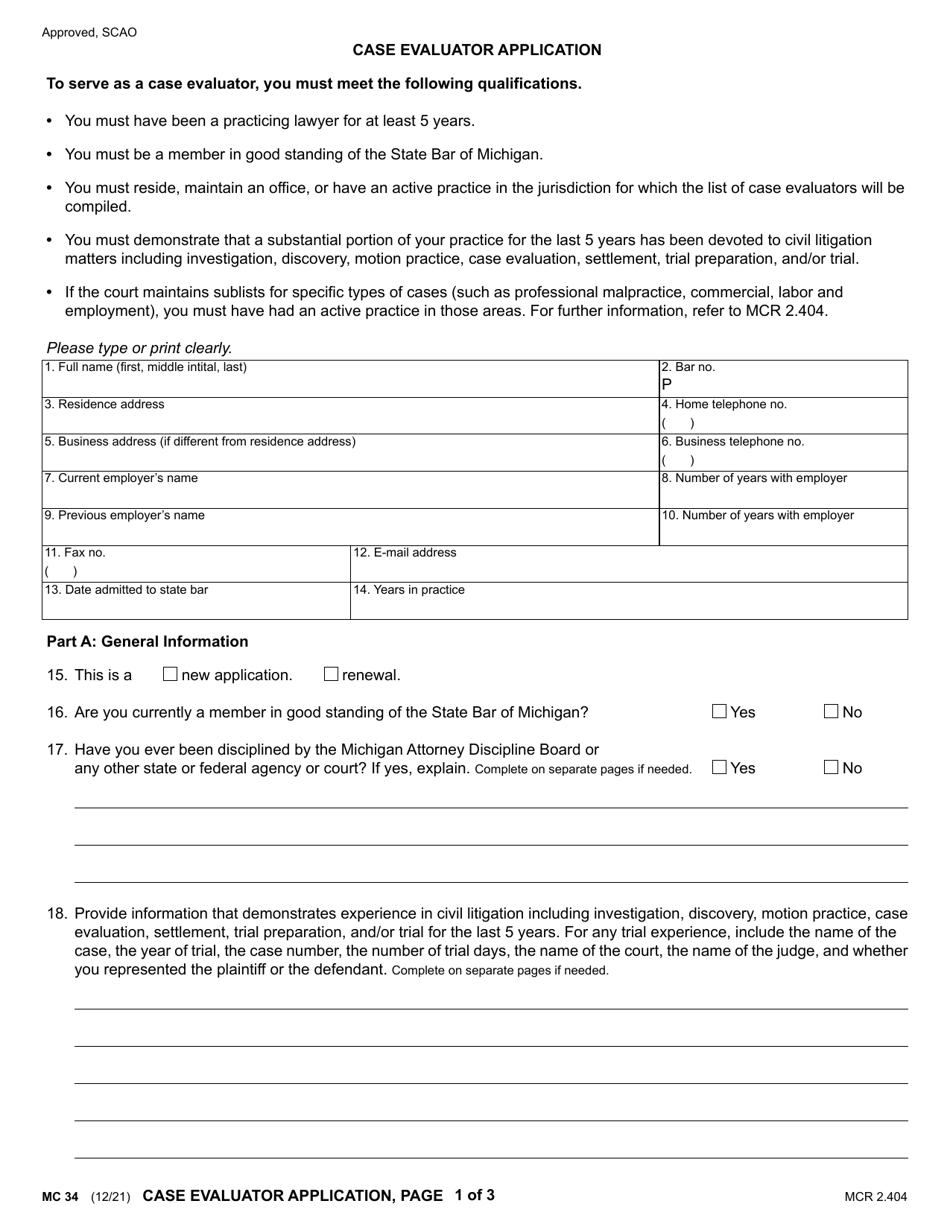 Form MC34 Download Fillable PDF or Fill Online Case Evaluator ...