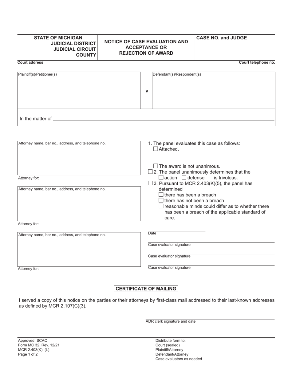 Form MC32 Download Fillable PDF or Fill Online Notice of Case ...