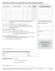 Form AG-00706 &quot;Compensation Claim for Livestock Destroyed by Wolf&quot; - Minnesota, Page 2