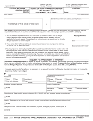 Document preview: Form CC265 Notice of Right to Appellate Review and Request for Appointment of Attorney - Michigan