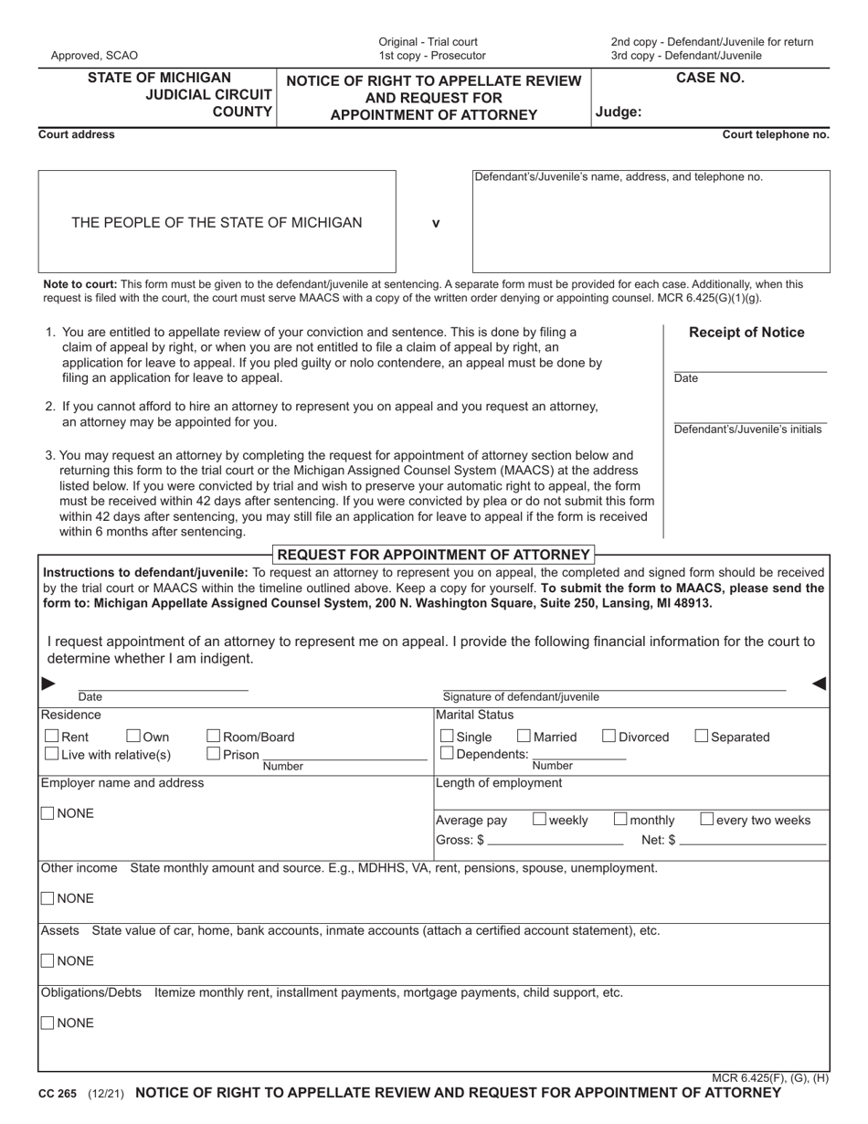 Form CC265 Download Fillable PDF or Fill Online Notice of Right to ...