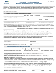 Form ED-001764-23 &quot;Postsecondary Enrollment Options Notice of Student Registration Form&quot; - Minnesota, 2023