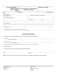 Document preview: Form MC218A Notice to Surety of Defendant's Failure to Appear - Michigan
