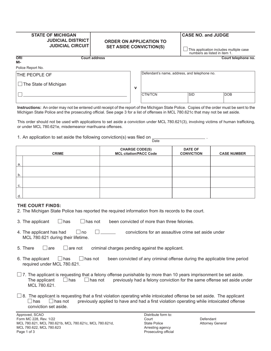 Form MC228 Download Fillable PDF or Fill Online Order on Application to